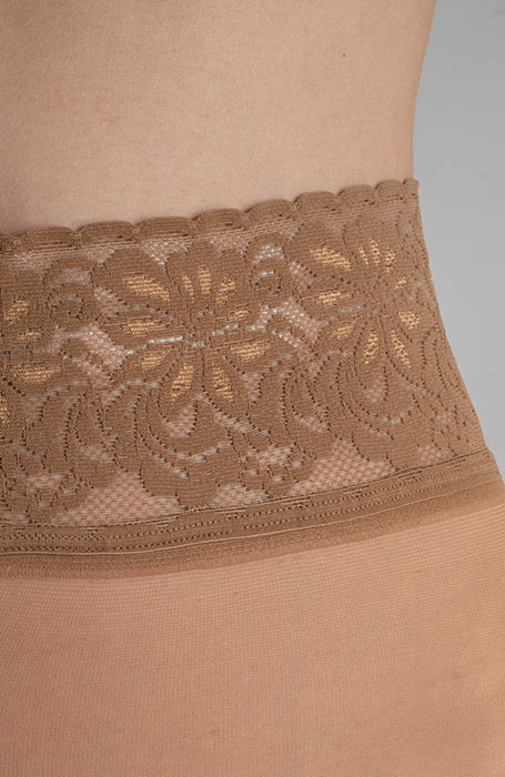 Klassische luxus Feinstrumpfhose ohne Verstärkung mit hoher Spitzentaille Collanteria Lima beige